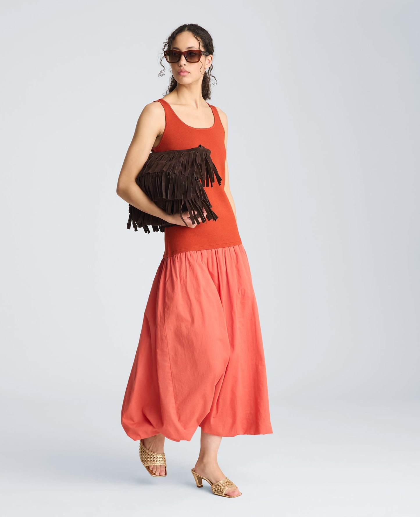 Tank Dress with Draped Woven Skirt