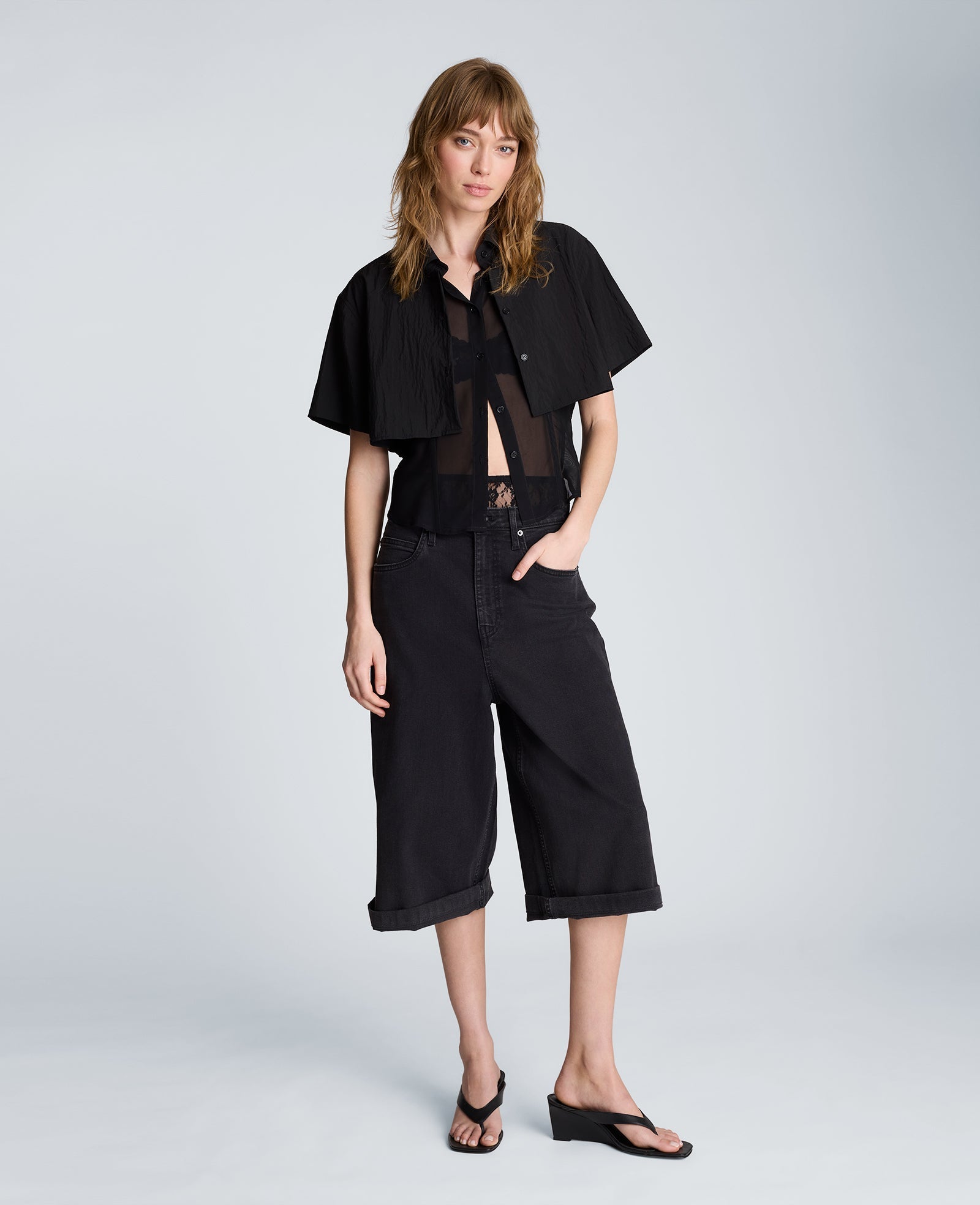 High Rise Fly Front Culotte Short