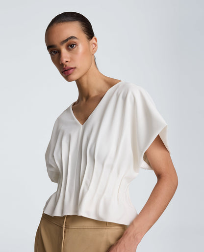 Pleated V-Neck Pullover Top