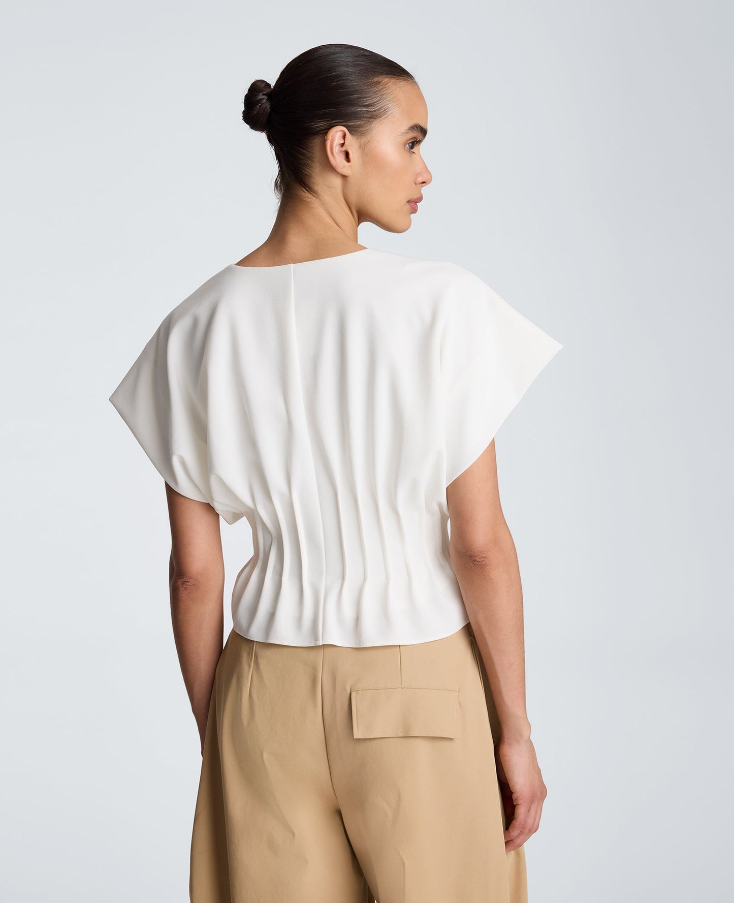 Pleated V-Neck Pullover Top