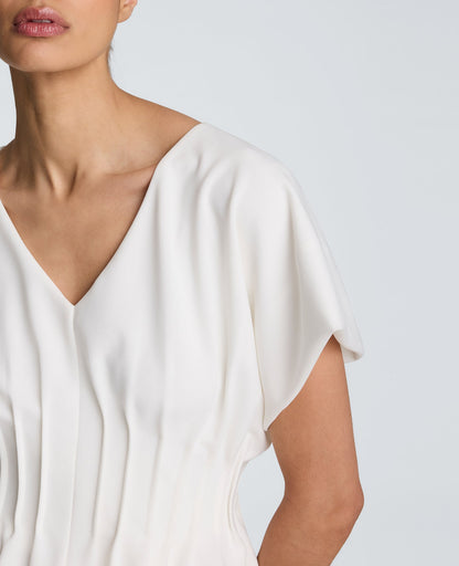 Pleated V-Neck Pullover Top