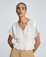 Pleated V-Neck Pullover Top