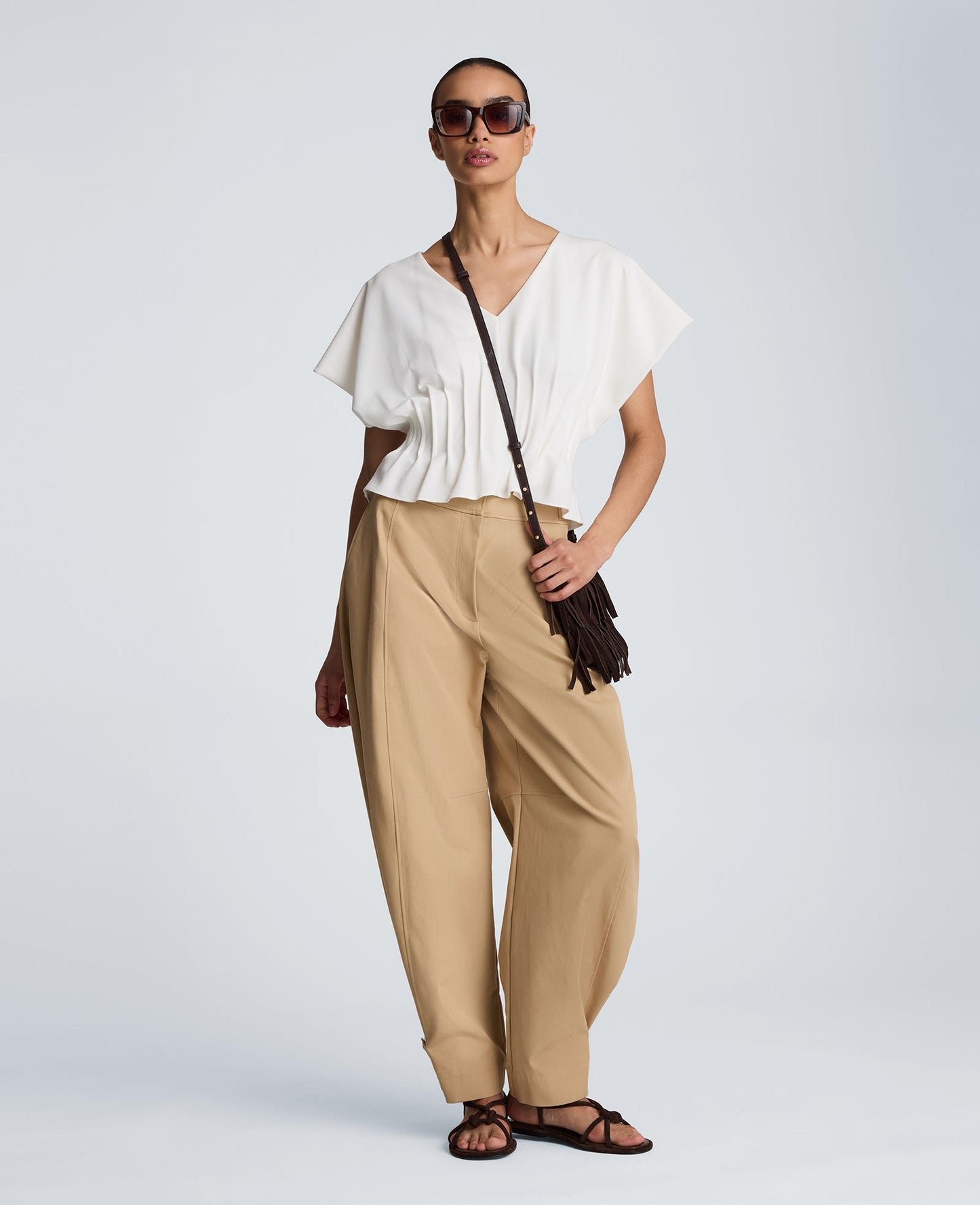 Pleated V-Neck Pullover Top