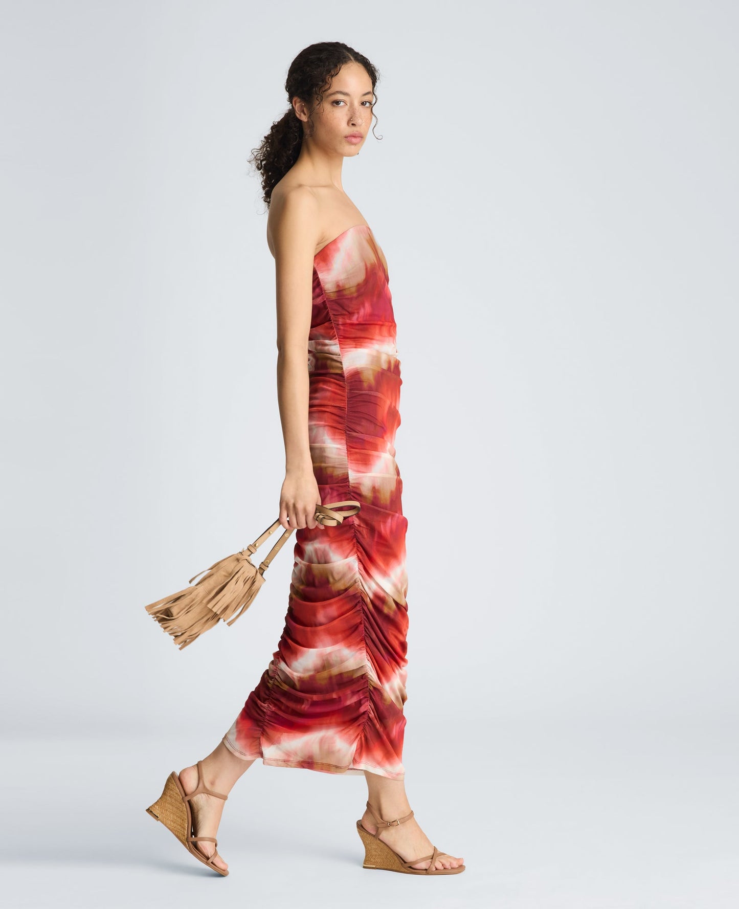 Strapless Ruched Midi Dress