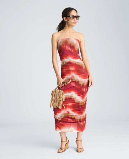 Strapless Ruched Midi Dress