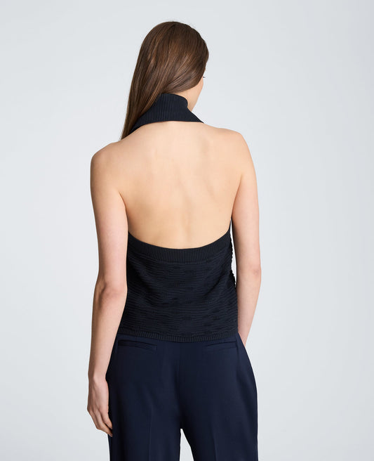 Collared Halter Sweater with Button Front