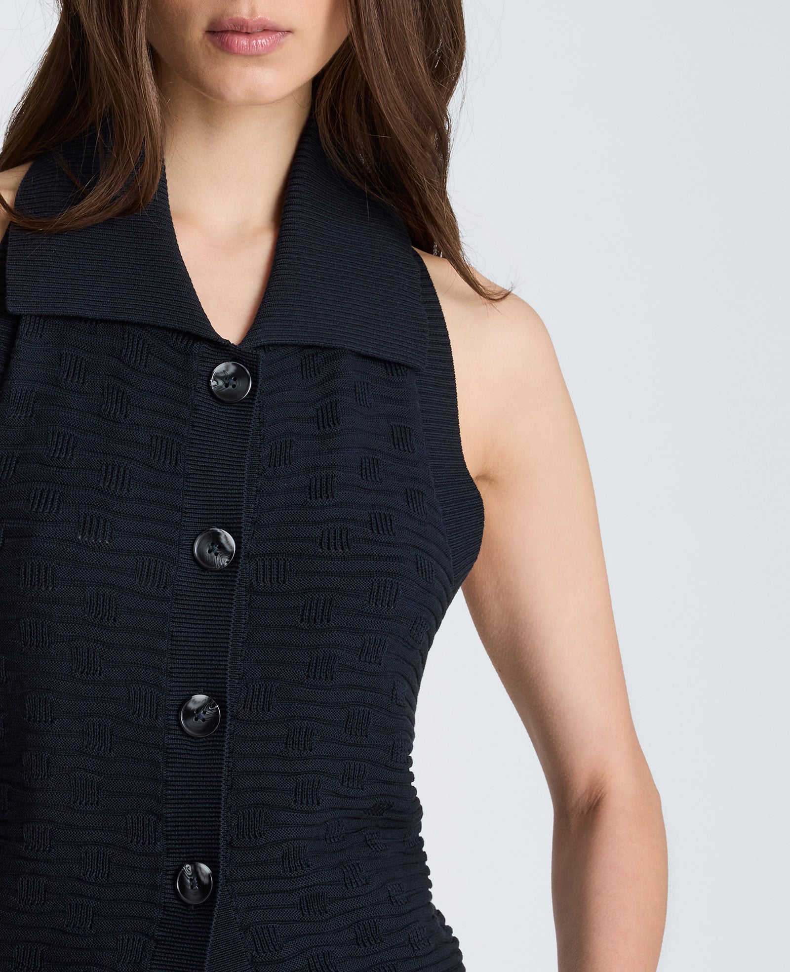 Collared Halter Sweater with Button Front