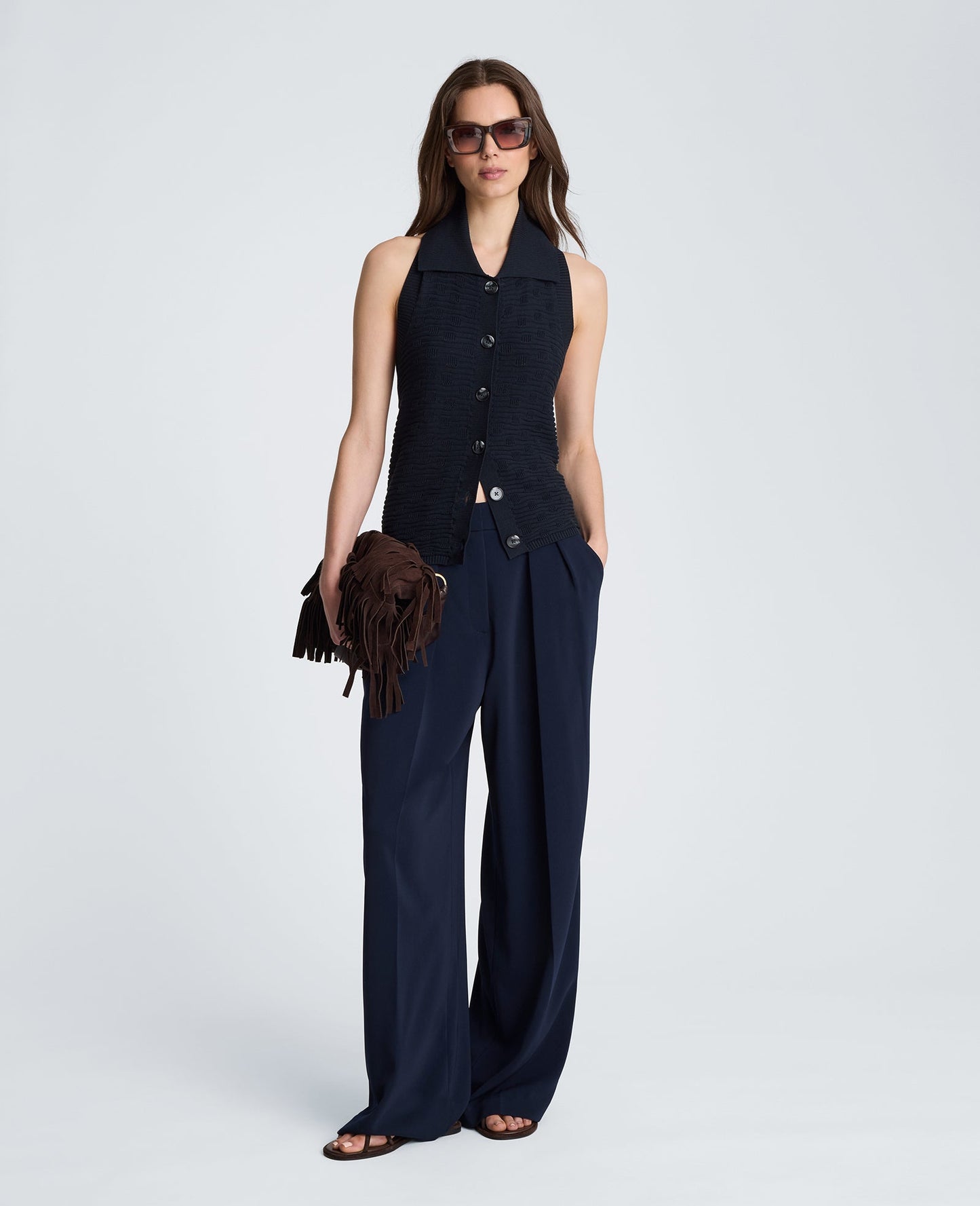 Collared Halter Sweater with Button Front