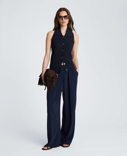 Collared Halter Sweater with Button Front