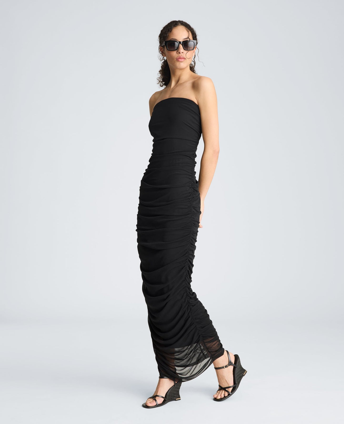 Strapless Ruched Midi Dress