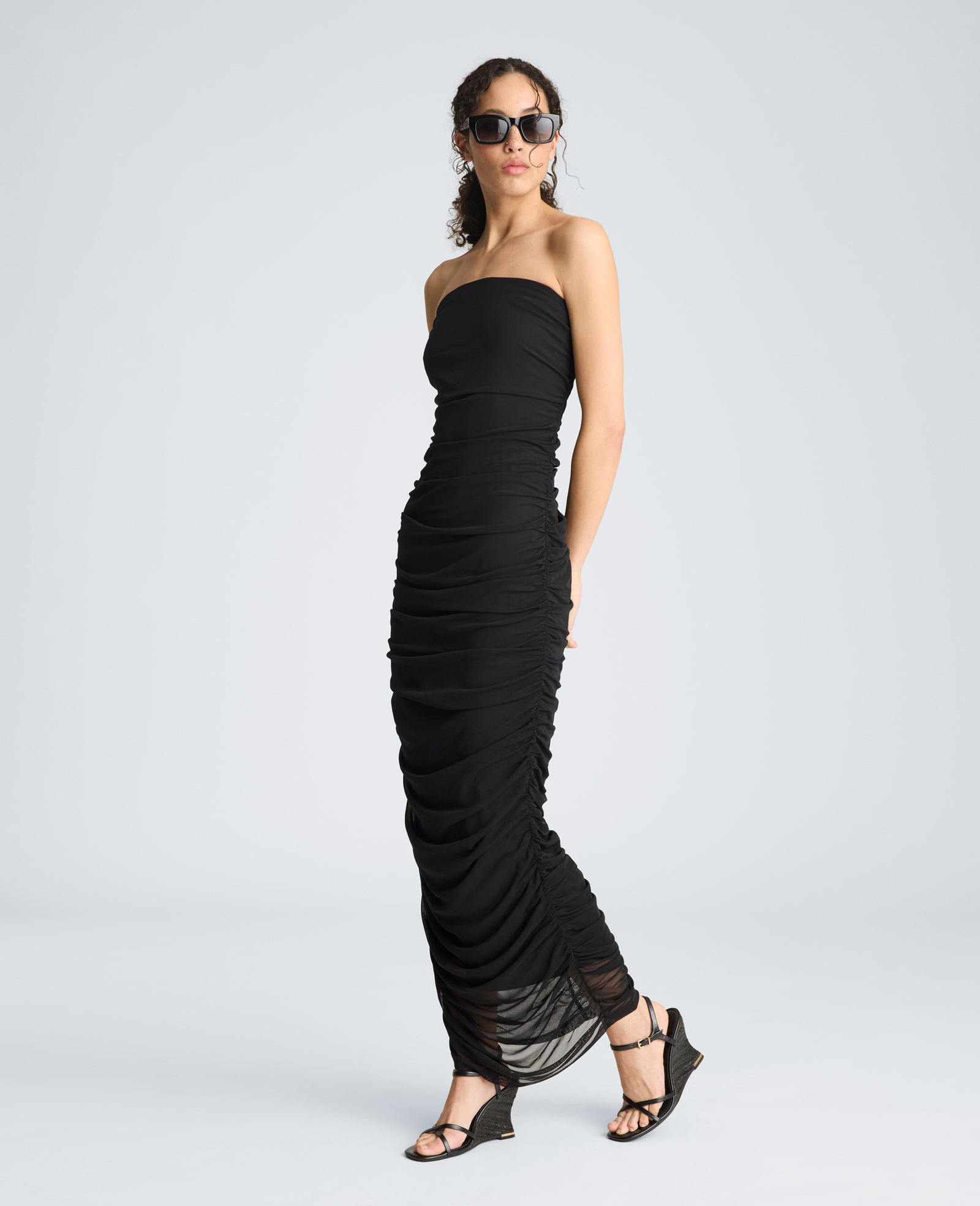 Strapless Ruched Midi Dress