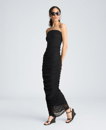Strapless Ruched Midi Dress