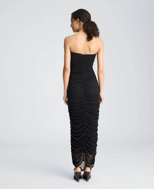 Strapless Ruched Midi Dress