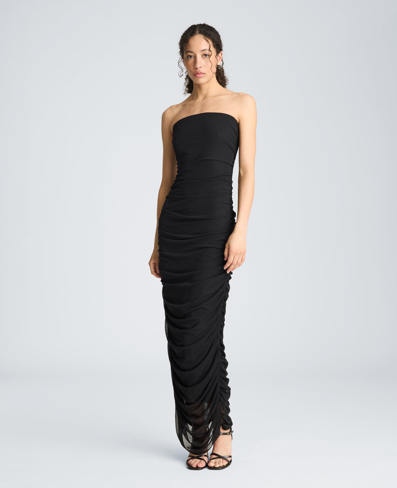 Strapless Ruched Midi Dress