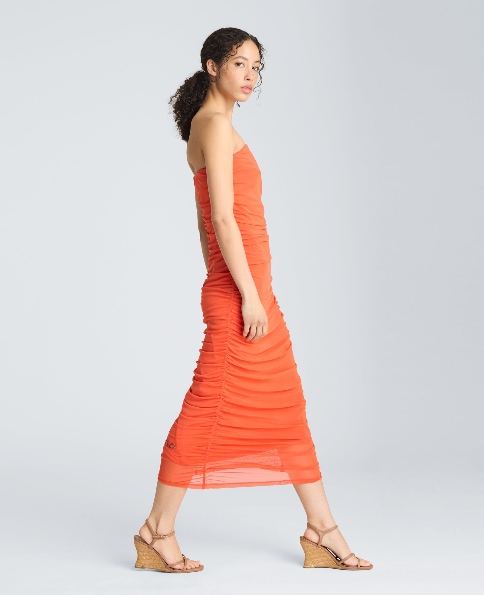 Strapless Ruched Midi Dress