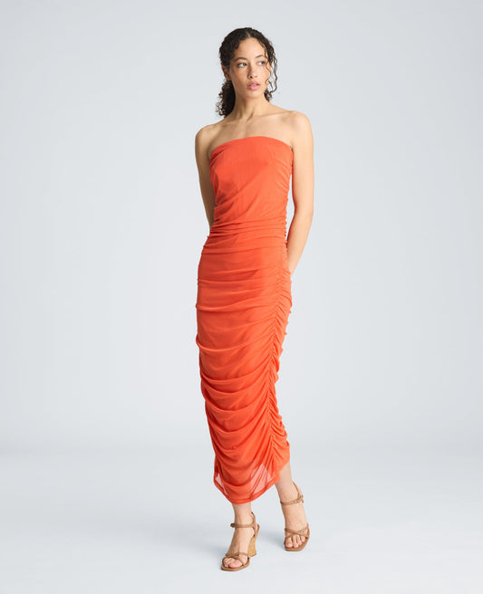Strapless Ruched Midi Dress