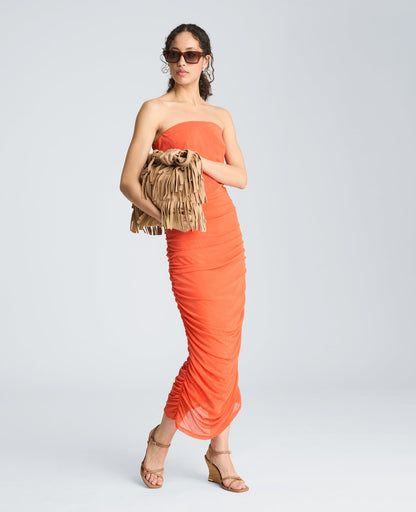 Strapless Ruched Midi Dress