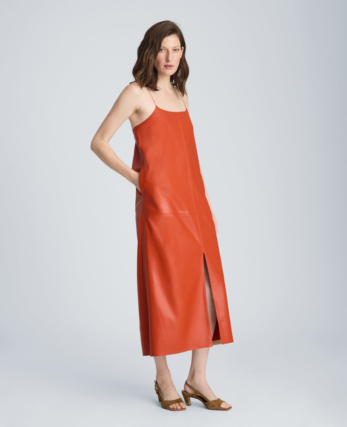 Metal Strap Midi Slip Dress