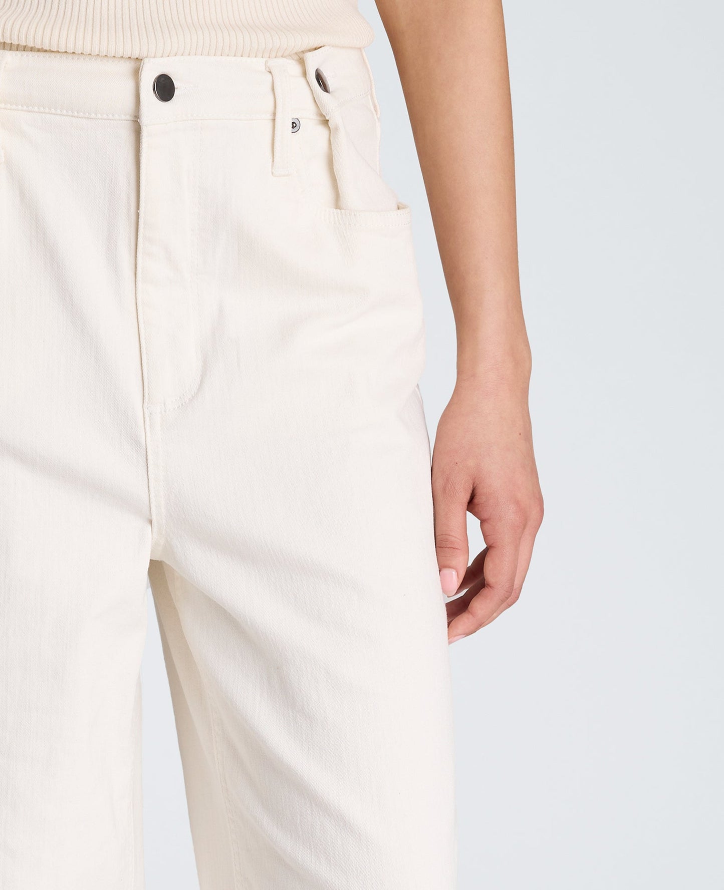 High Rise Fly Front Wide Leg Denim with Adjustable Waist