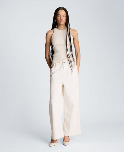 High Rise Fly Front Wide Leg Denim with Adjustable Waist