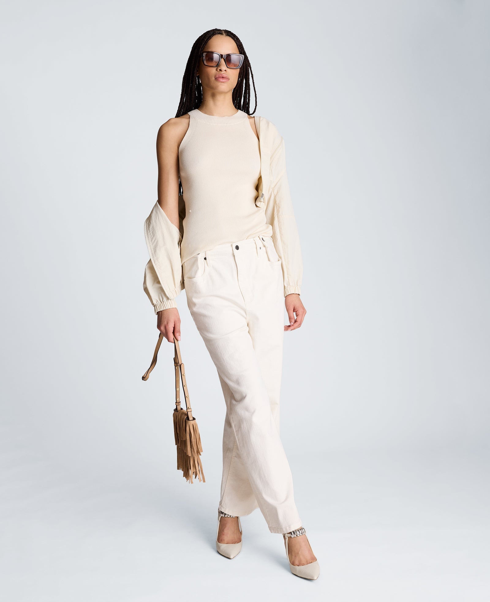 High Rise Fly Front Wide Leg Denim with Adjustable Waist