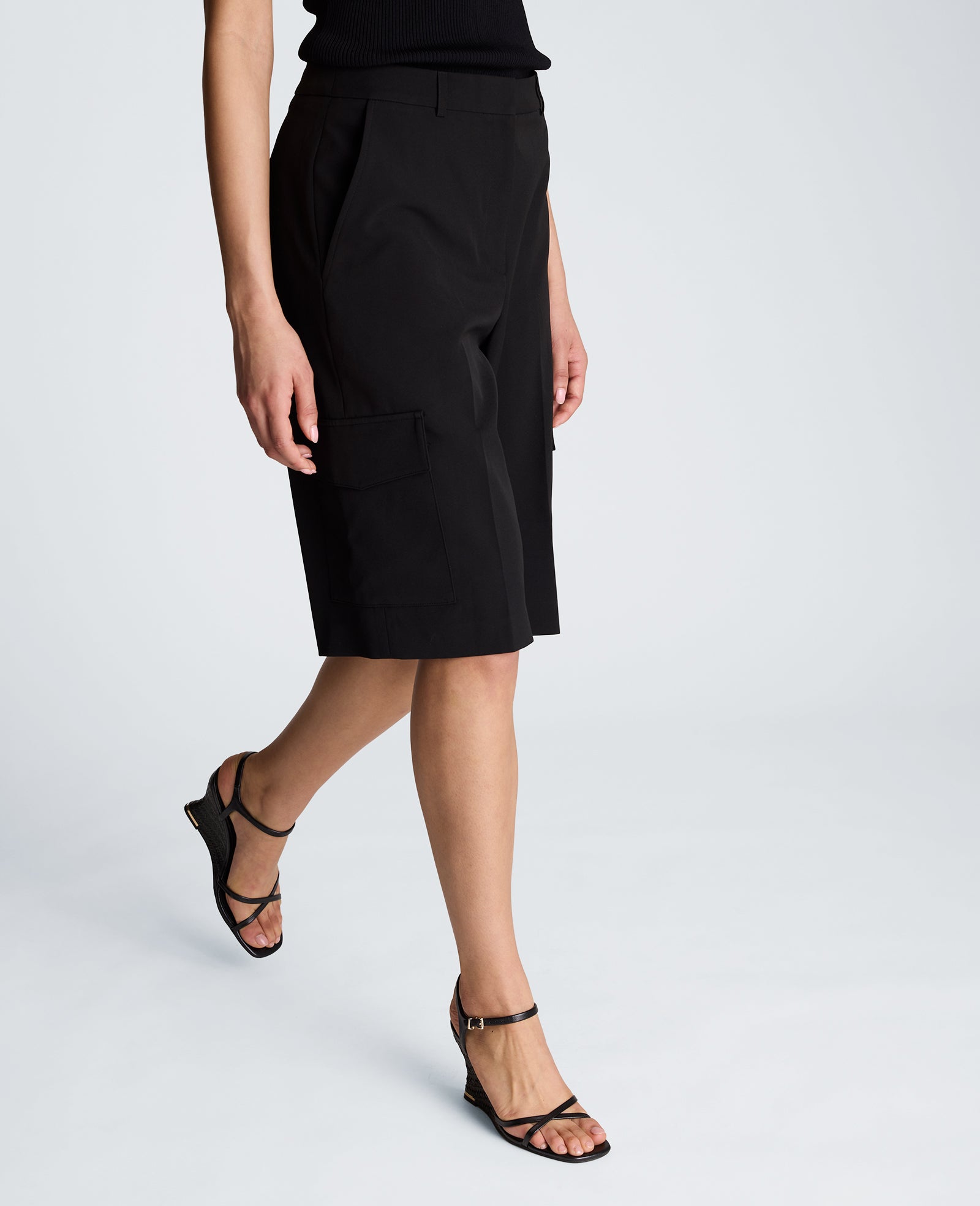 Fly Front High Rise Long Short with Cargo Pockets