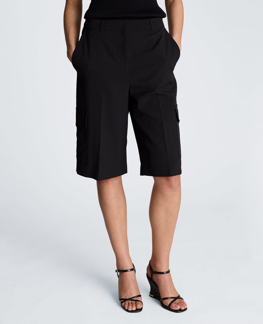 Fly Front High Rise Long Short with Cargo Pockets