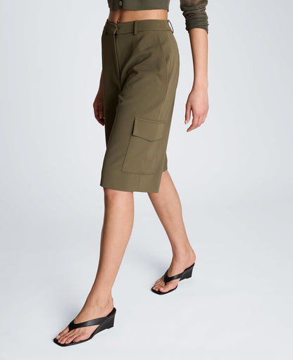 Fly Front High Rise Long Short with Cargo Pockets