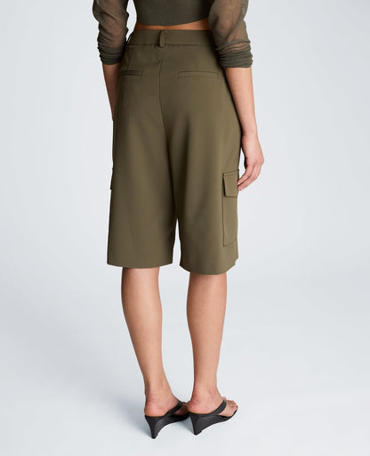 Fly Front High Rise Long Short with Cargo Pockets