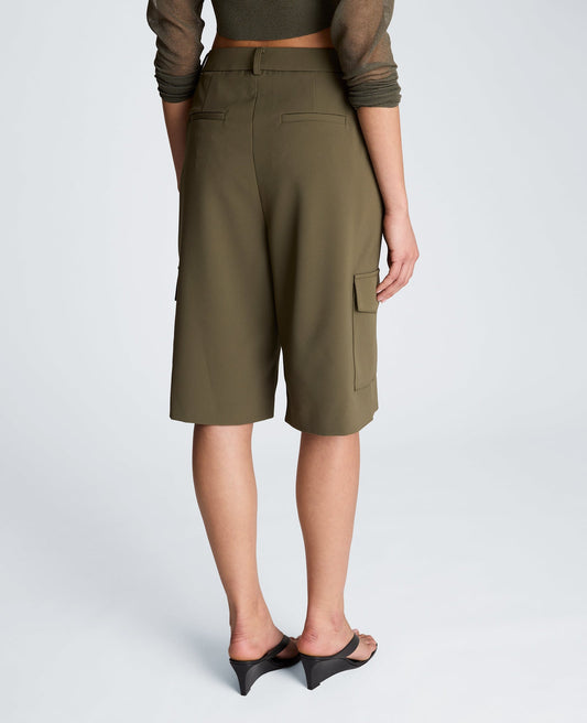Fly Front High Rise Long Short with Cargo Pockets