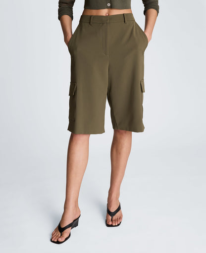 Fly Front High Rise Long Short with Cargo Pockets