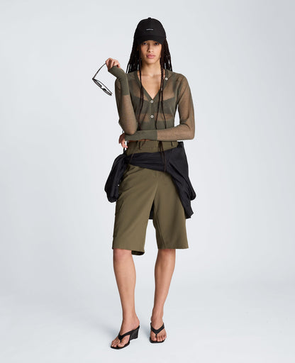 Fly Front High Rise Long Short with Cargo Pockets