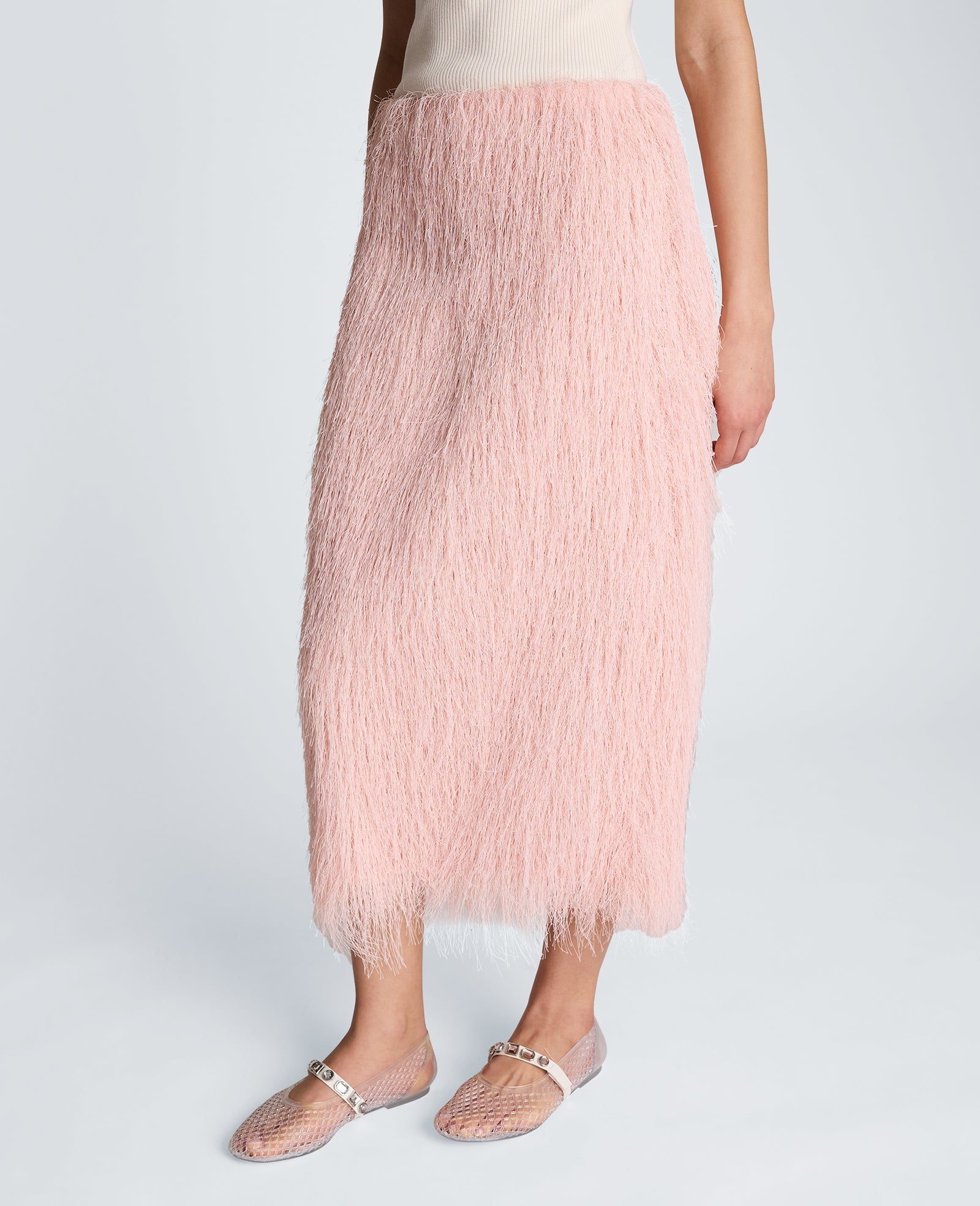 Feather Pull On Midi Skirt with Slit