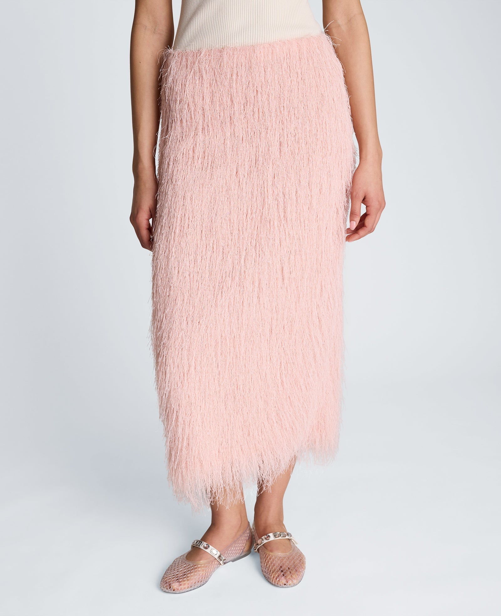 Feather Pull On Midi Skirt with Slit