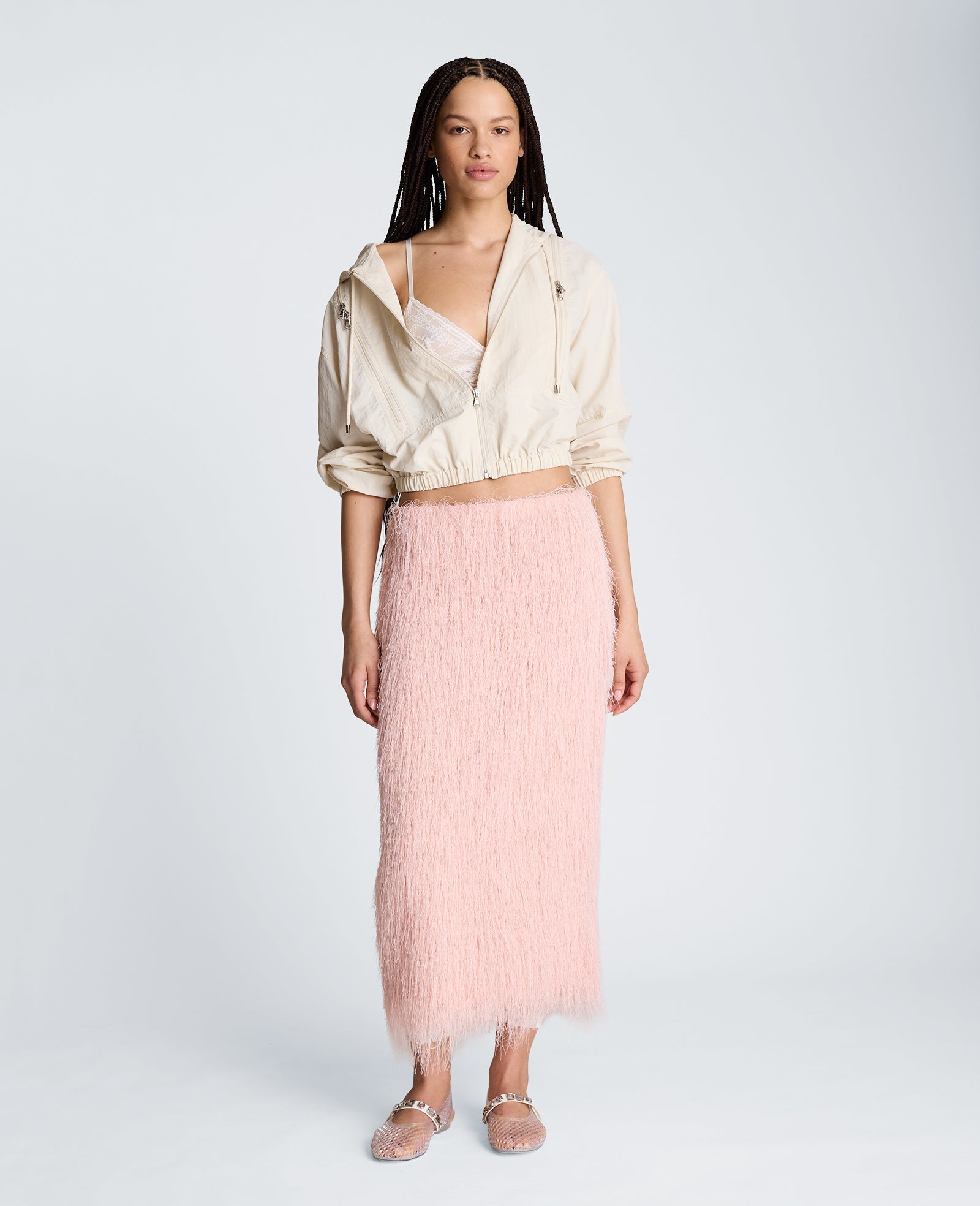 Feather Pull On Midi Skirt with Slit