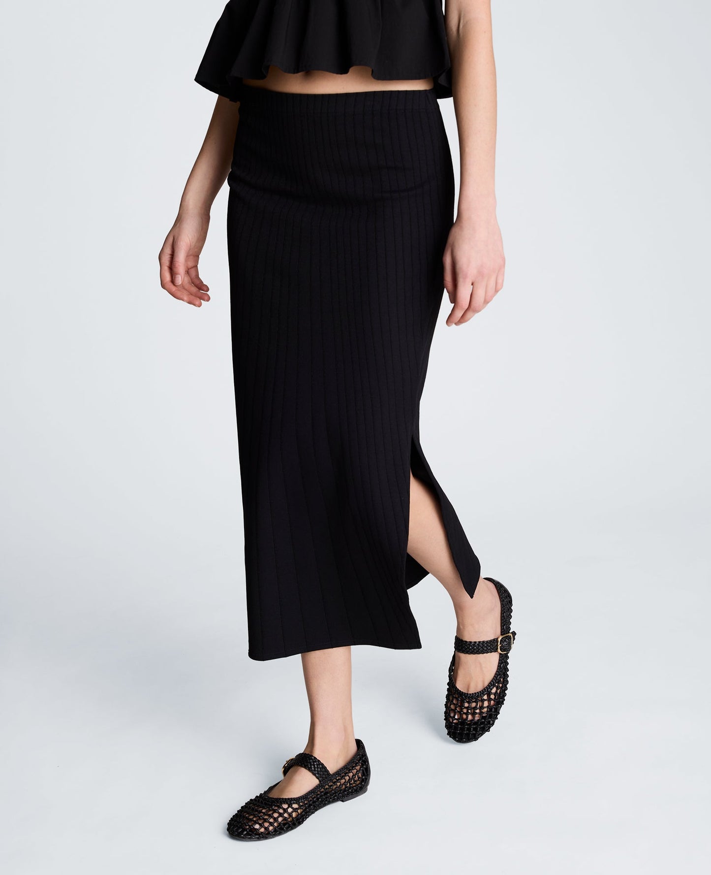 Pull On Midi Skirt with Side Slit