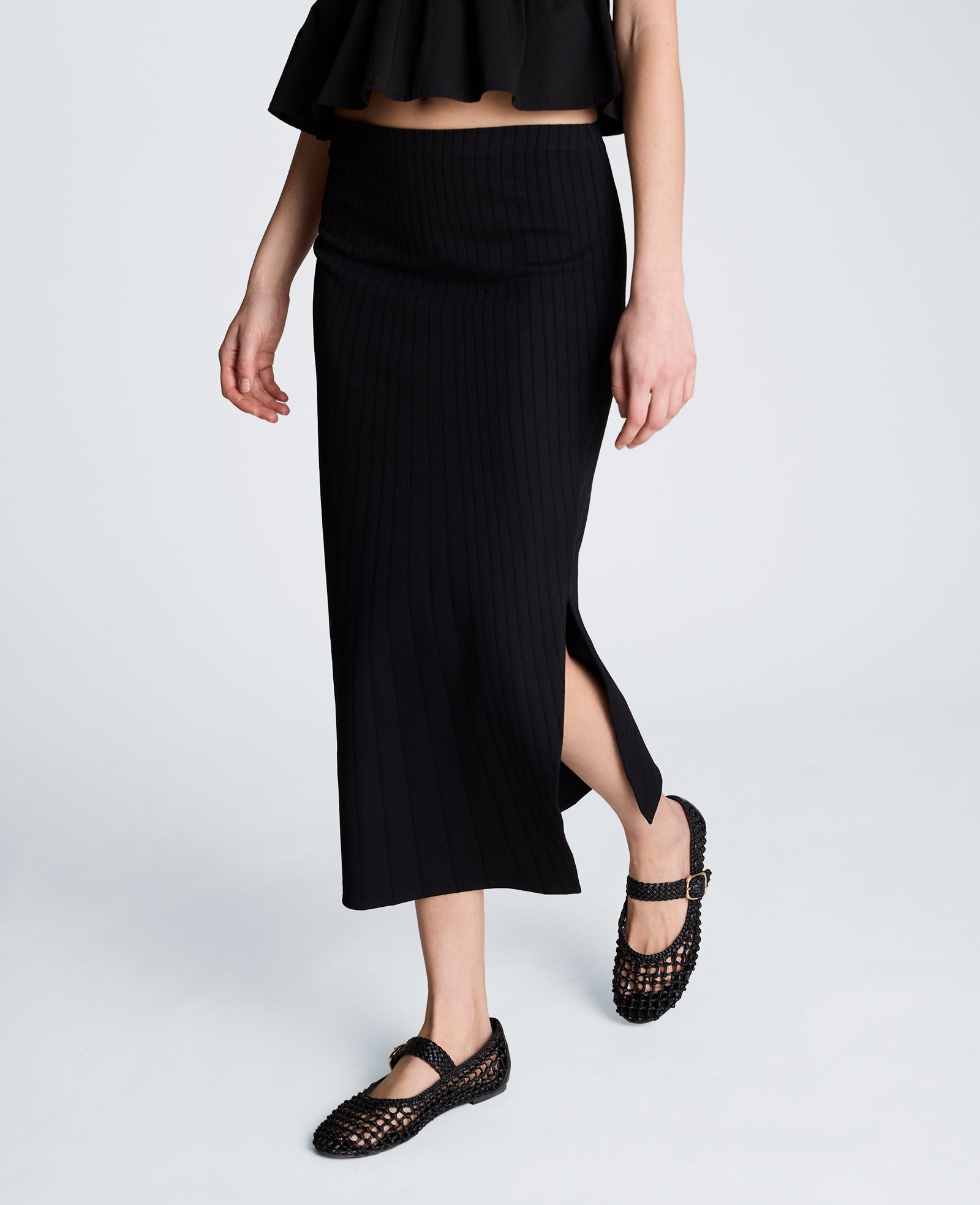 Pull On Midi Skirt with Side Slit