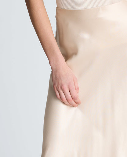 Pull On Midi Skirt with Side Slit & Lace Trim