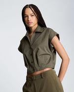 Cropped Y-Neck Top with Gusset Sleeve
