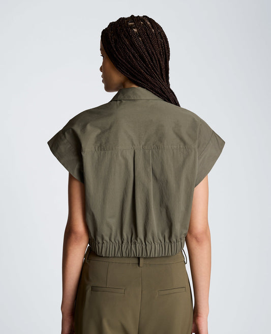 Cropped Y-Neck Top with Gusset Sleeve