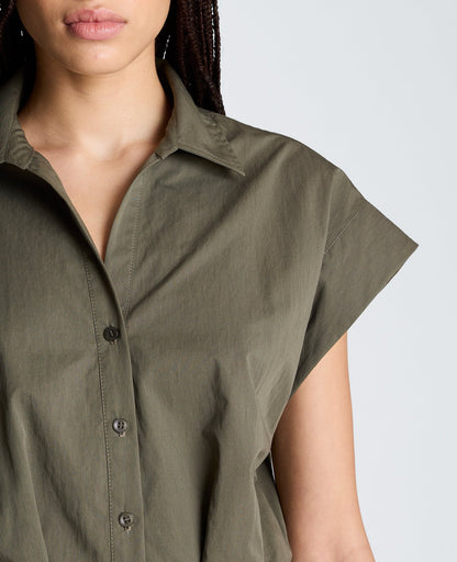 Cropped Y-Neck Top with Gusset Sleeve