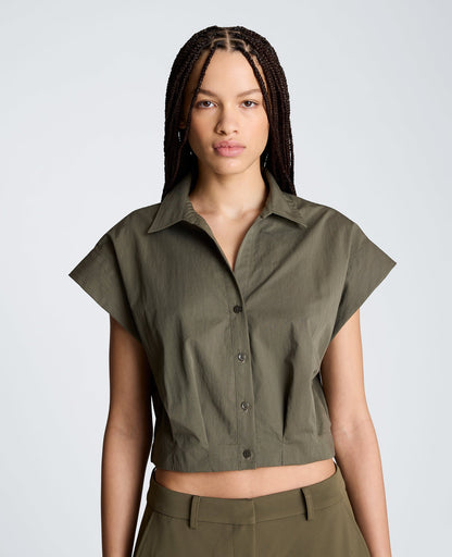 Cropped Y-Neck Top with Gusset Sleeve