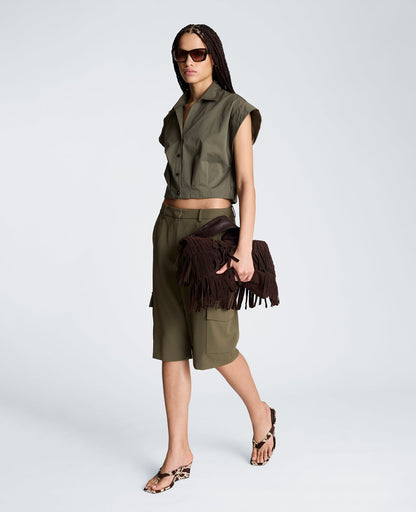 Cropped Y-Neck Top with Gusset Sleeve