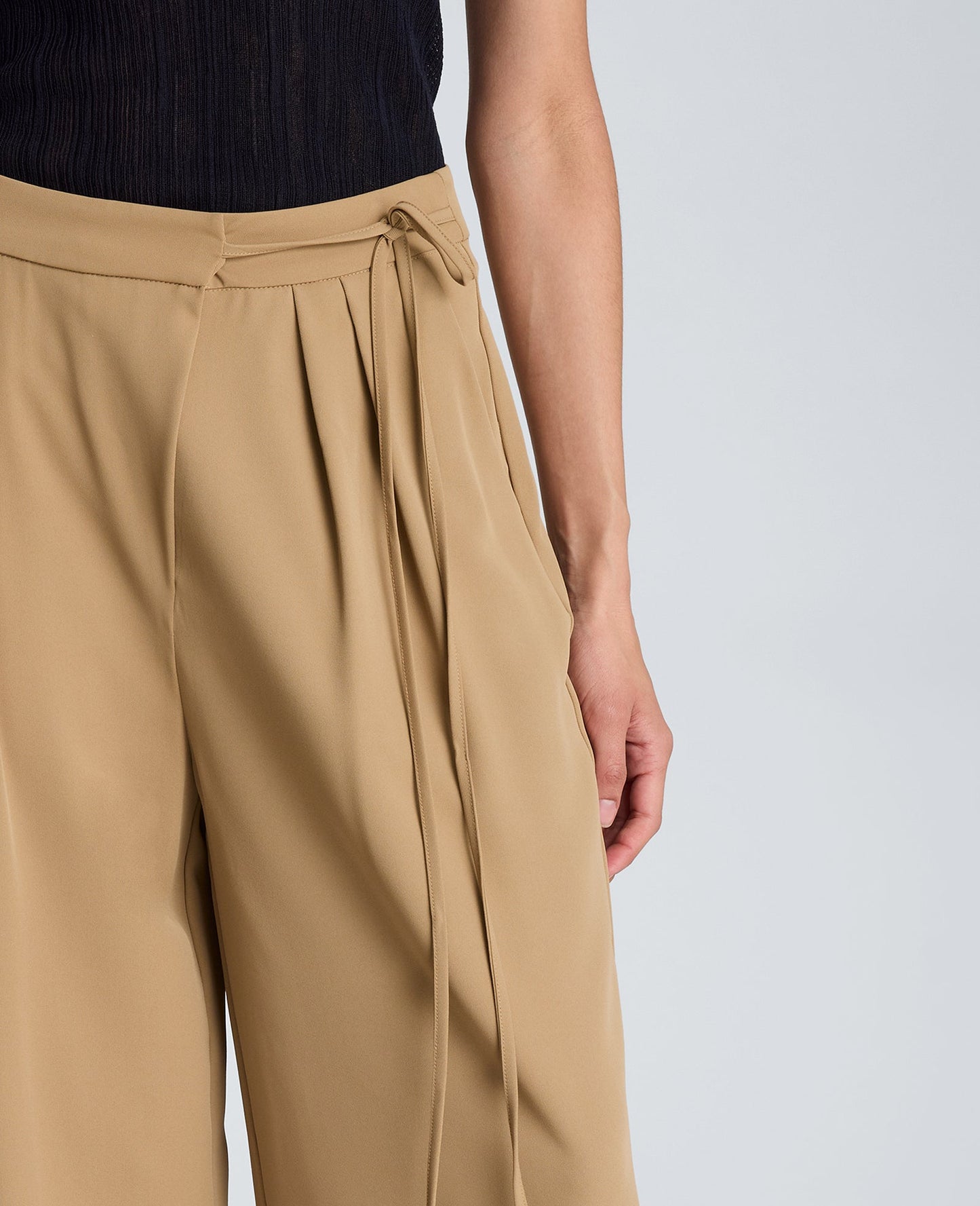 High Rise Fly Front Wide Leg Asymmetrical Double Pleat Pant