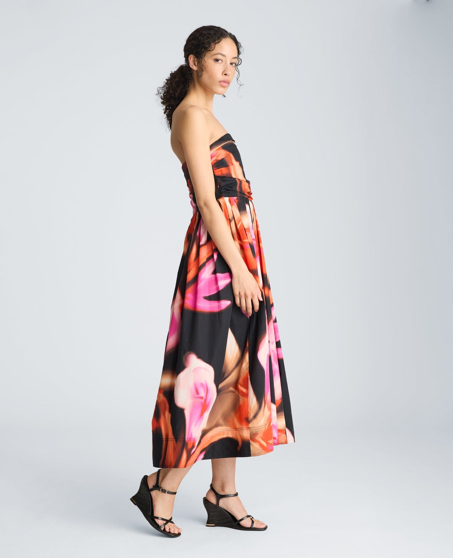 Ruched Strapless Midi Dress