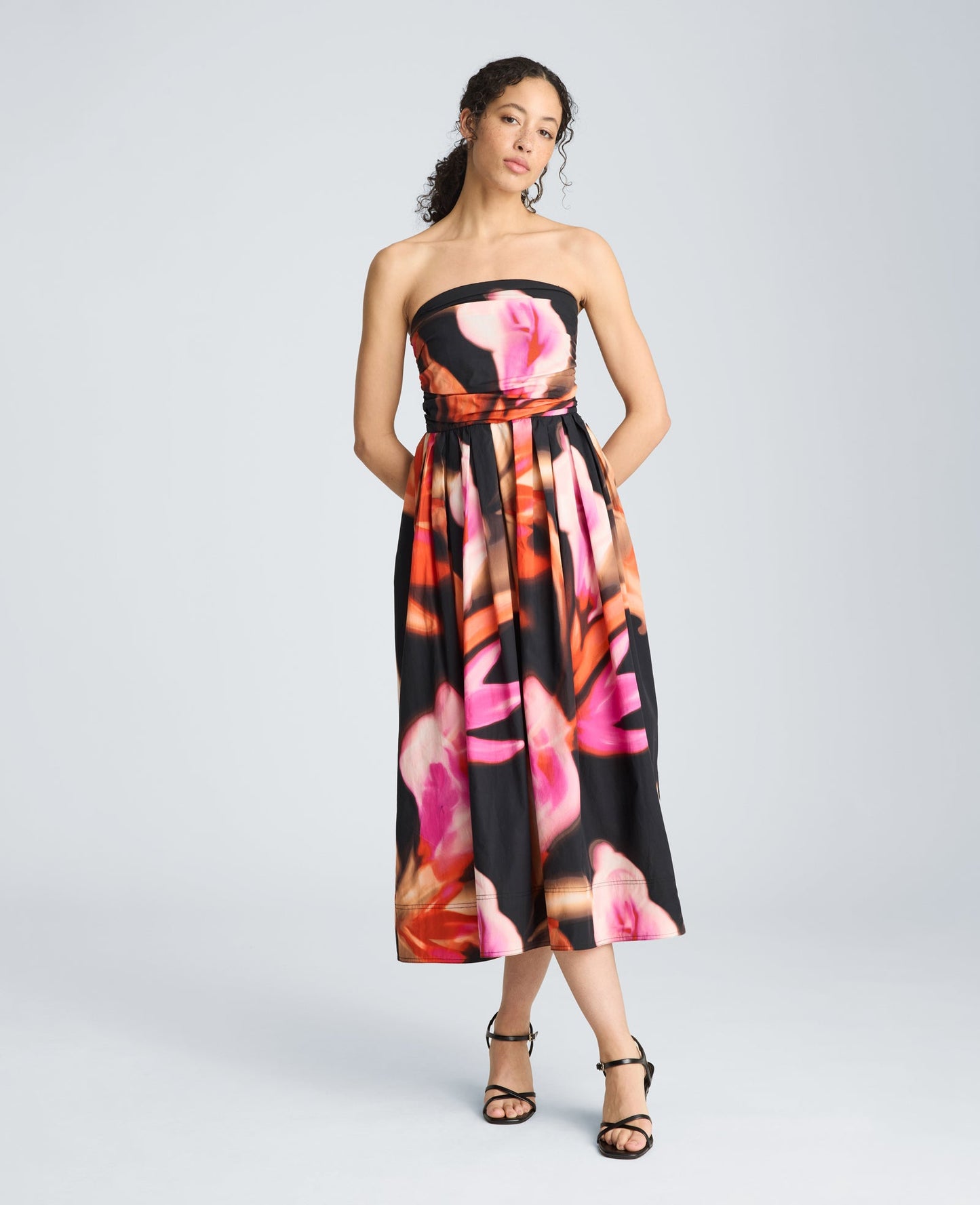 Ruched Strapless Midi Dress
