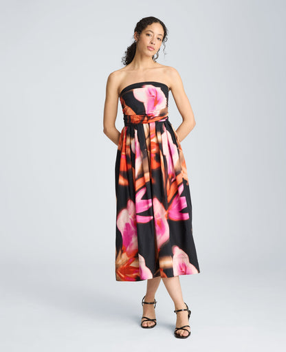 Ruched Strapless Midi Dress