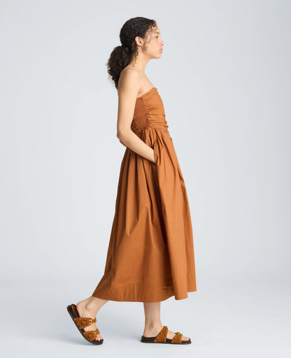 Ruched Strapless Midi Dress