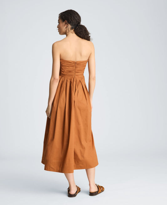 Ruched Strapless Midi Dress