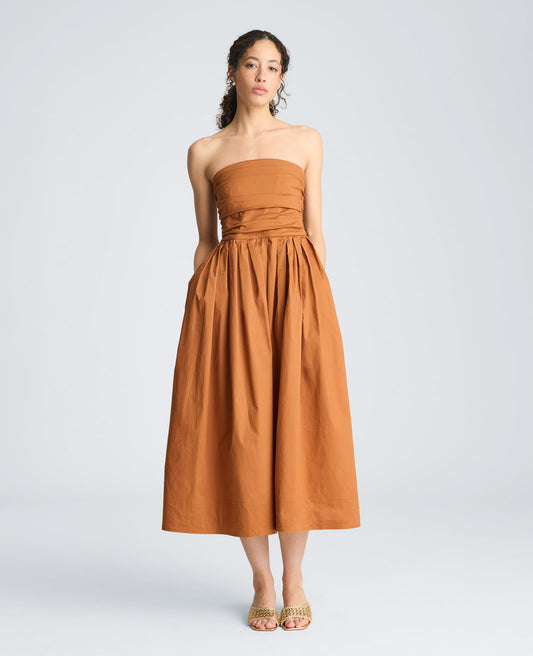 Ruched Strapless Midi Dress